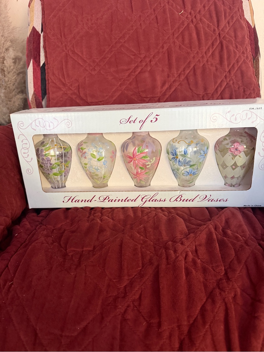 Hand-Painted Vase Set of 5 - Decorative Floral Vases (Pink)